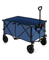 Sugift Outdoor Folding Wagon Cart with Adjustable Handle and Universal Wheels-Navy