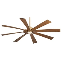 70" Defender Large Modern Indoor Outdoor Ceiling Fan 8 Blade Led Light Remote Control Soft Brass Finish Motor Brown Koa Finish Blades Bedroom Patio Li