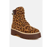 Rag & Co Ujola High Ankle Leopard Print Suede Boots