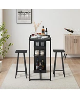 gaomon Small Bar Table and Chairs Set for 2, 3-Piece Bar Table Set with 3 Tier Storage Shelves, Space Saving Table