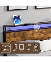 Slickblue Industrial Queen Bed Frame with Led Lights & Usb Ports Modern Design for Ultimate Convenience