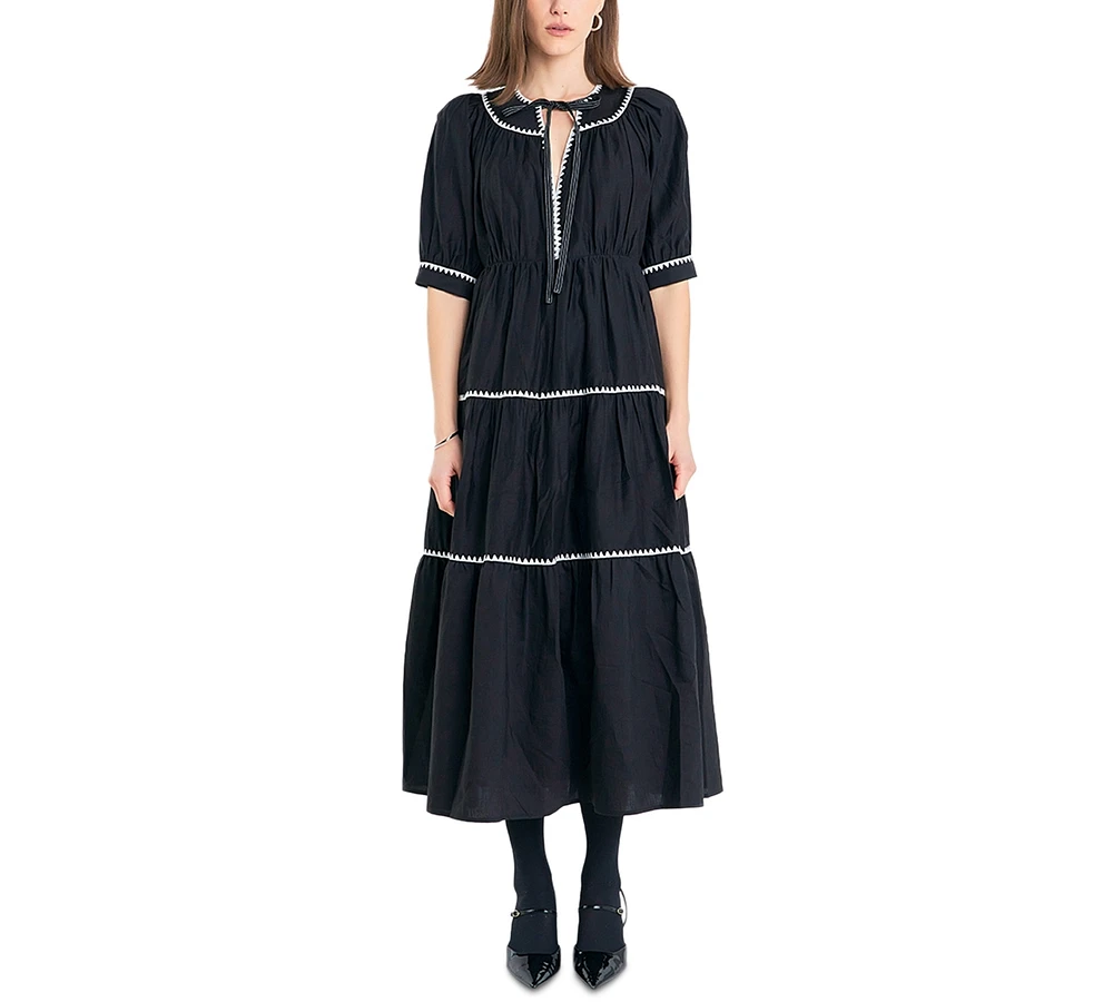 English Factory Women's Embroidered Tiered Midi Dress