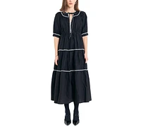 English Factory Women's Embroidered Tiered Midi Dress