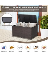 Sugift Outdoor Wicker Storage Box with Zippered Liner-133 Gallon