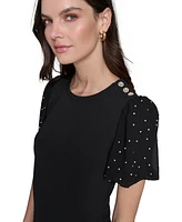 Karl Lagerfeld Paris Women's Embellished Puff Sleeve Top