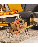 Sugift Wooden Wagon Planter with 9 Magnetic Accessories for Garden Yard-Walnut