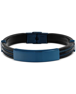 Blackjack Men's Black Rubber Double Cable Id Bracelet in Stainless Steel
