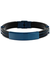 Blackjack Men's Black Rubber Double Cable Id Bracelet in Stainless Steel