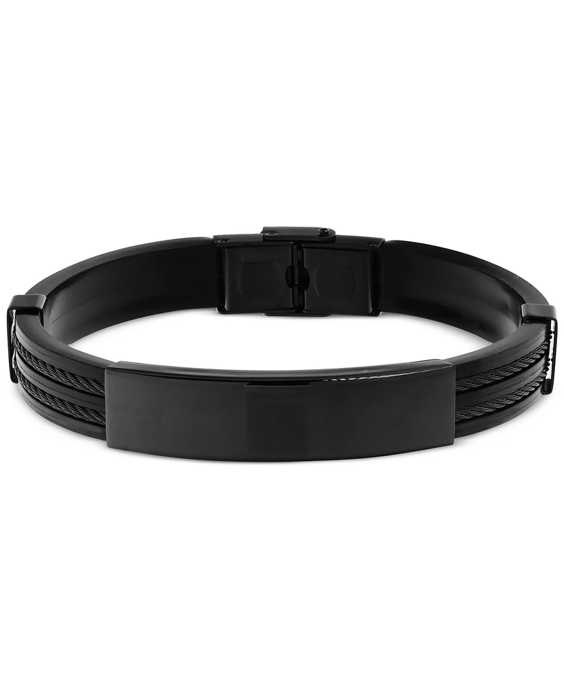 Blackjack Men's Black Rubber Double Cable Id Bracelet Stainless Steel