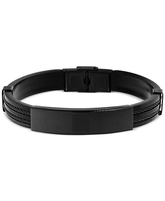 Blackjack Men's Black Rubber Double Cable Id Bracelet Stainless Steel