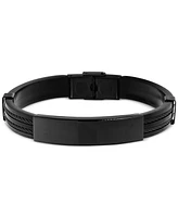 Blackjack Men's Black Rubber Double Cable Id Bracelet Stainless Steel