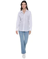 Karl Lagerfeld Paris Women's Poplin Embellished Button-Down Top