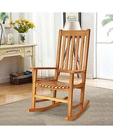 Sugift Indoor Outdoor Wooden High Back Rocking Chair-Natural