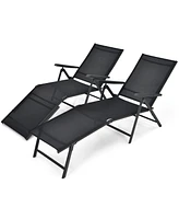 Sugift 2 Pieces Foldable Chaise Lounge Chair with 2-Position Footrest-Black