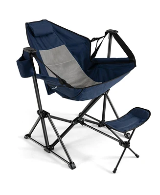 Sugift Hammock Camping Chair with Retractable Footrest and Carrying Bag-Navy