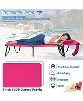 Sugift Beach Chaise Lounge Chair with Face Hole and Removable Pillow-Pink