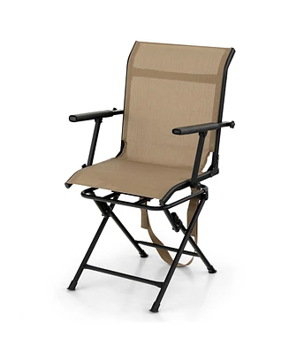 Sugift Foldable Swivel Patio Chair with Armrest and Mesh Back-Coffee