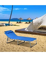 Sugift Folding Chaise Lounge Chair with Face Hole for Beach-Blue