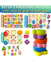 Quokka 3xSET Chunky Wooden Puzzles for Toddlers 1-3 - Numbers Alphabet Shapes