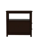 Slickblue Narrow End Table Nightstand with Two Drawers and Open Shelf, Brown Finish for Bedroom or Living Room