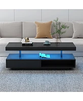 Slickblue Led Coffee Table with Storage, Modern Center 2 Drawers and Display Shelves, Accent Furniture Lights for Living Room