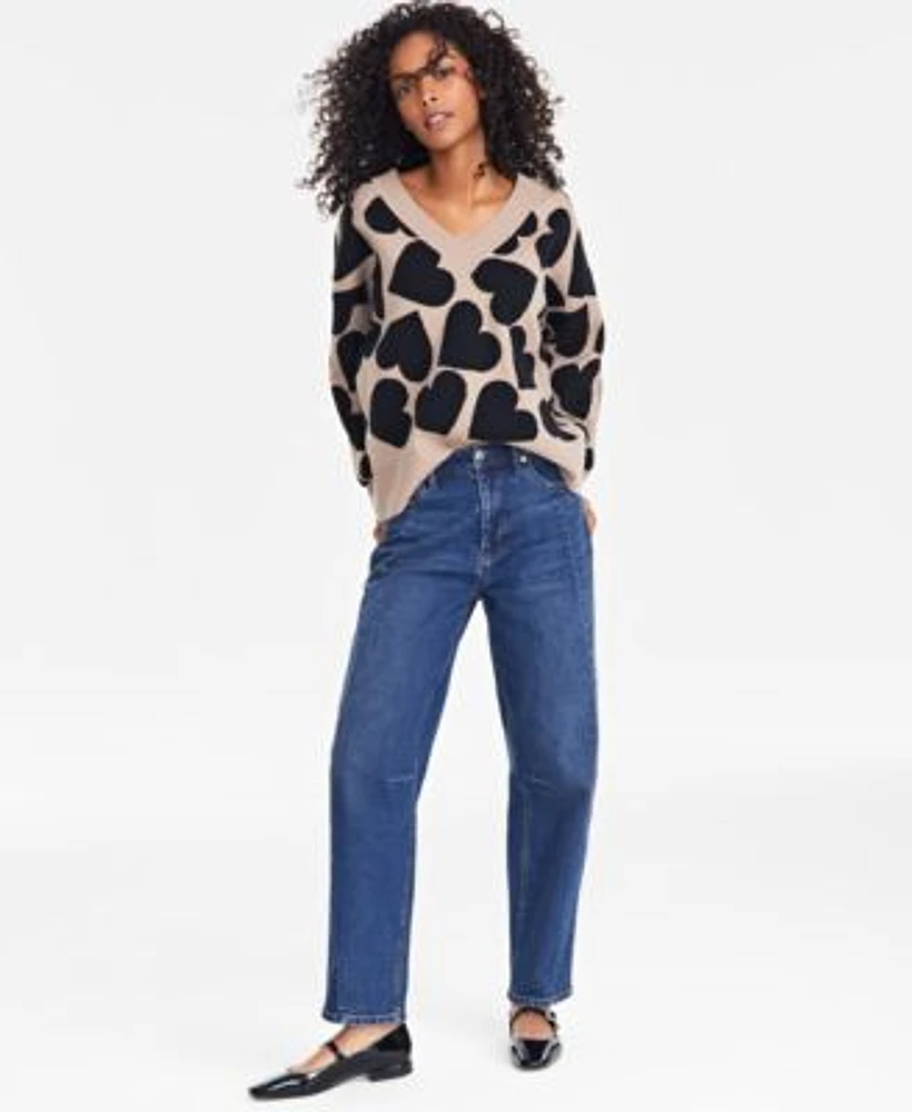 On 34th Heart Print Sweater Jeans Exclusively At Macys