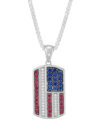 Grown With Love Men's Lab Grown Multi-Gemstone (2-3/8 ct. t.w.) Flag Dog Tag 22" Pendant Necklace in Sterling Silver