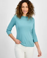 Style & Co Women's Petite Pima Cotton 3/4-Sleeve Boat-Neck Top, Created for Macy's