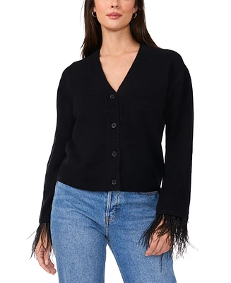 Vince Camuto Women's Faux-Feather Trim V-Neck Cardigan