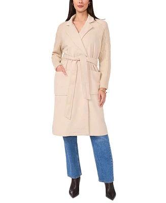 Vince Camuto Women's Cable-Knit-Sleeve Belted Coat