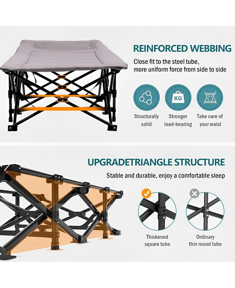Sugift Folding Camping Cot for Adults Supporting up to 450lbs with Carry Bag-Grey