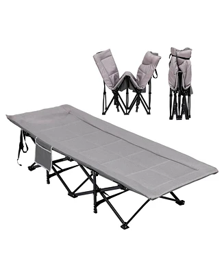 Sugift Folding Camping Cot for Adults Supporting up to 450lbs with Carry Bag-Grey