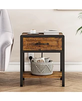gaomon Nightstand Set of 2 with Charging Station, Retro Side Table with 1 Drawer, Open Storage Shelf