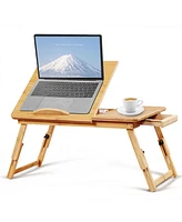 Sugift Bamboo Laptop Desk Adjustable Folding Bed Tray with Drawer