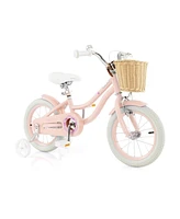 Hongge 14-Inch Kids Bike with Training Wheels and Adjustable Handlebar Seat-Pink