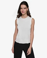 Karl Lagerfeld Paris Women's Embellished-Neck Sleeveless Knit Top