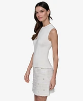 Karl Lagerfeld Paris Women's Ruffled Rib-Knit Sleeveless Top