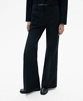 Mango Women's Mid-Rise Flared Trousers