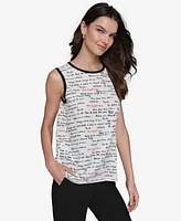 Karl Lagerfeld Paris Women's Contrast-Tipped Printed Sleeveless Top