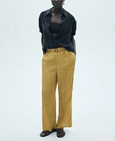 Mango Women's Belt Detail Textured Pants
