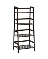 Sugift 4-Tier Bamboo Plant Rack with Guardrails Stable and Space-Saving-Brown