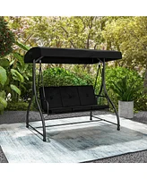 Sugift 3 Seat Outdoor Porch Swing with Adjustable Canopy-Black