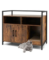 Sugift Hidden Cat Washroom with Double Doors and Scratch Cardboard-Coffee