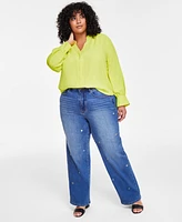 Vince Camuto Plus Split-Neck Blouson-Sleeve Shirt