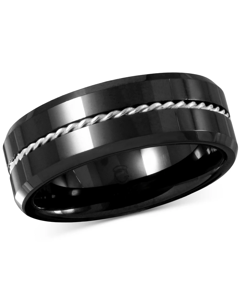 Men's Black Ceramic & Sterling Silver Twist Rope Band