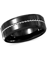 Men's Black Ceramic & Sterling Silver Twist Rope Band