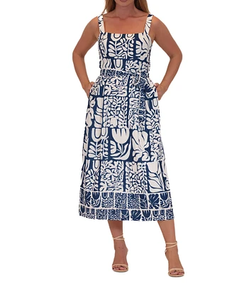 julia jordan Women's Printed Tie-Waist Sleeveless Midi Dress