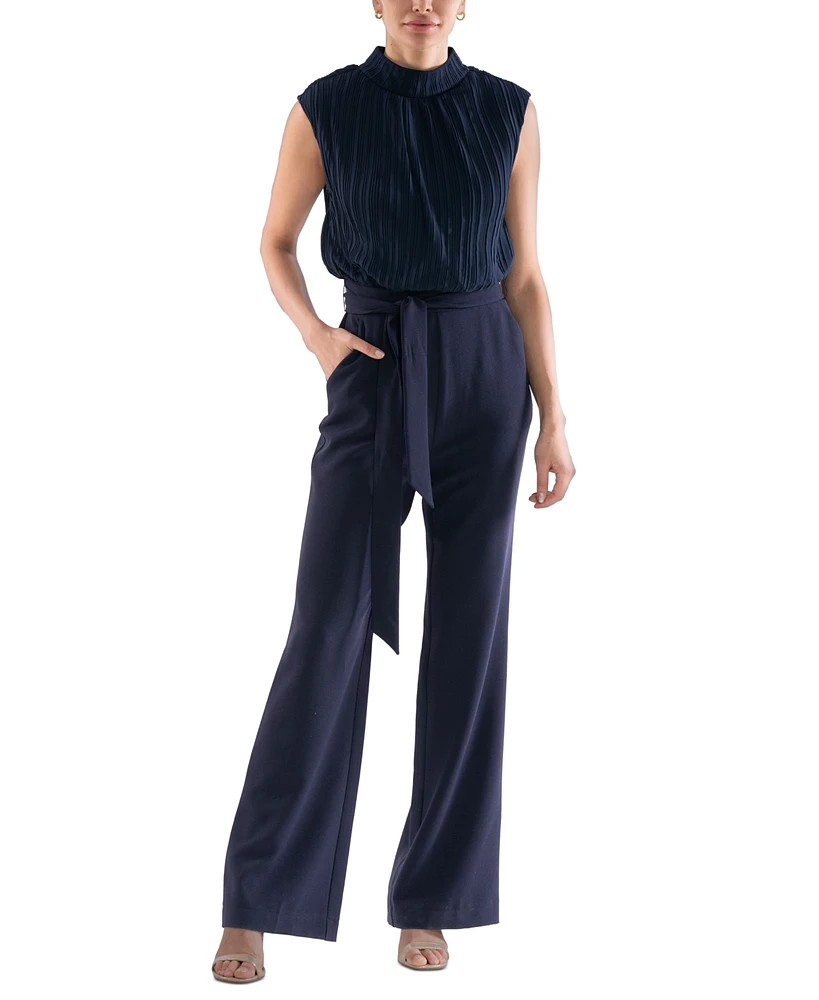 julia jordan Women's Chiffon-Top Tie-Waist Jumpsuit