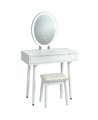 Sugift Touch Screen Vanity Makeup Table Stool Set with Lighted Mirror