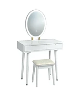 Sugift Touch Screen Vanity Makeup Table Stool Set with Lighted Mirror